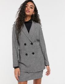 Parisian Petite tailored longline double breasted blazer in gray   ASOS at Asos